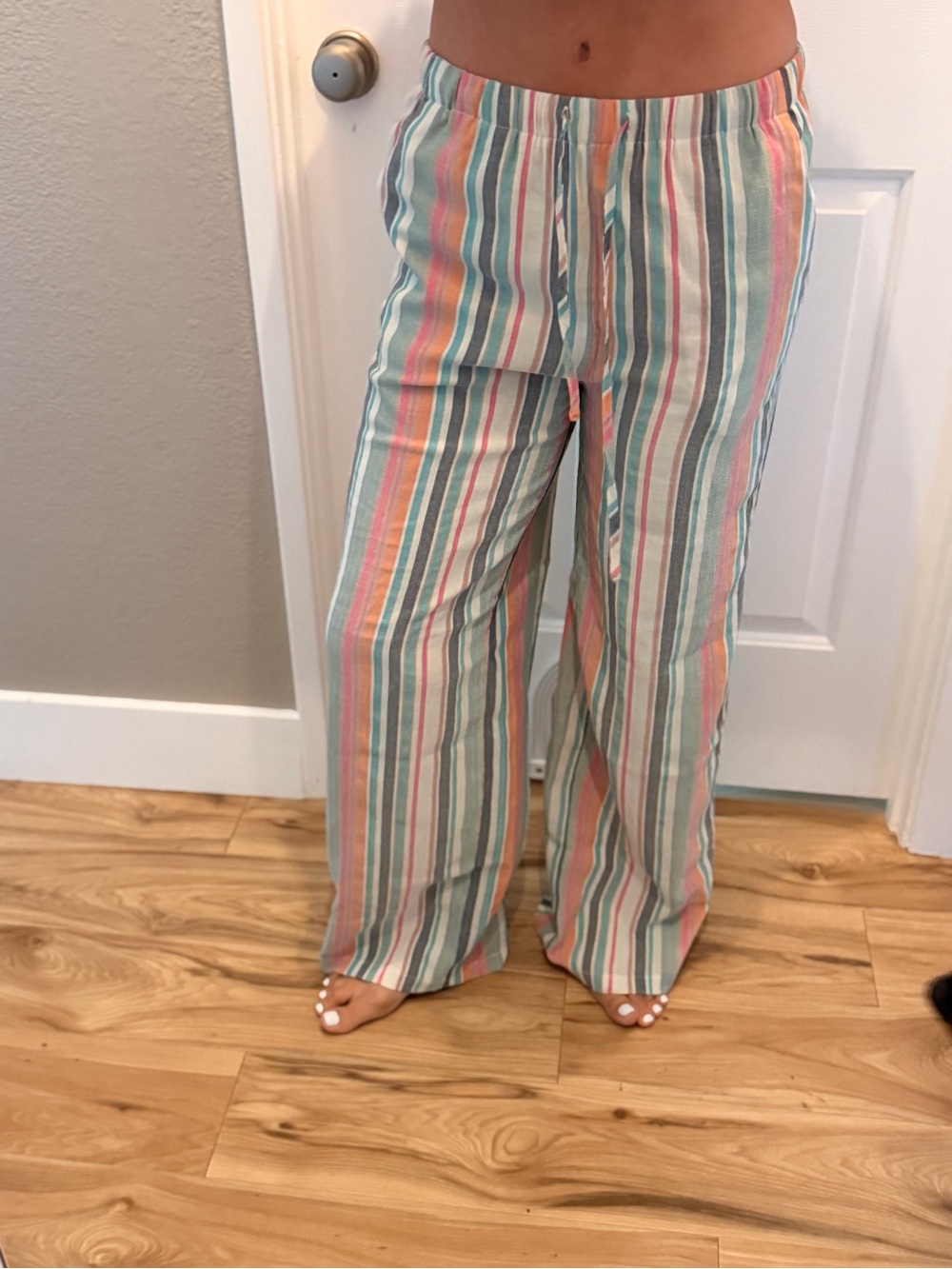 SHEIN Pastel Stripe Wide-Leg Lounge Pants – Mint, Coral, Peach, Cream, Gray